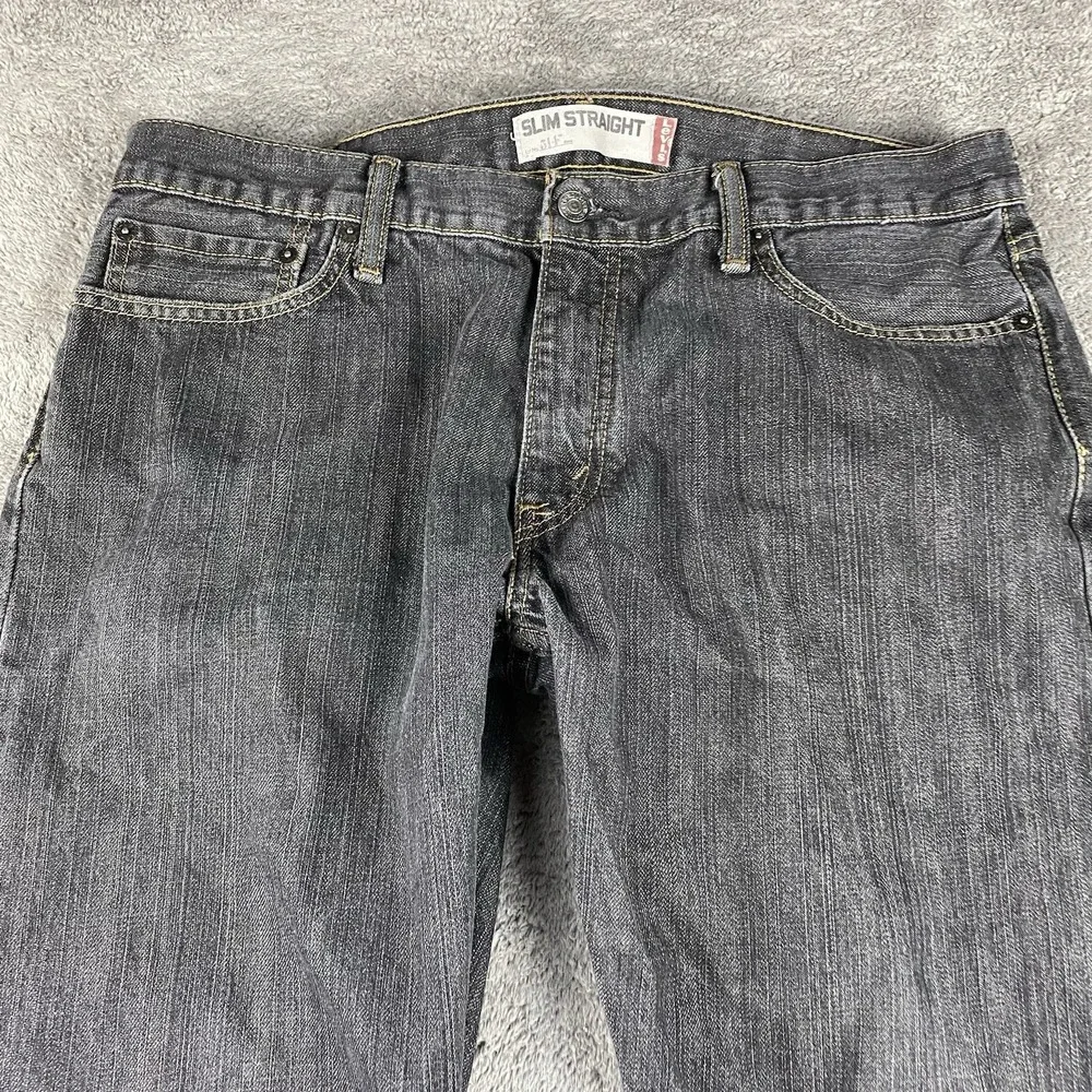 Levis 514 Slim Straight Jeans Mens 36x26 Gray Mid Rise‎ Denim Hemmed 100% Cotton